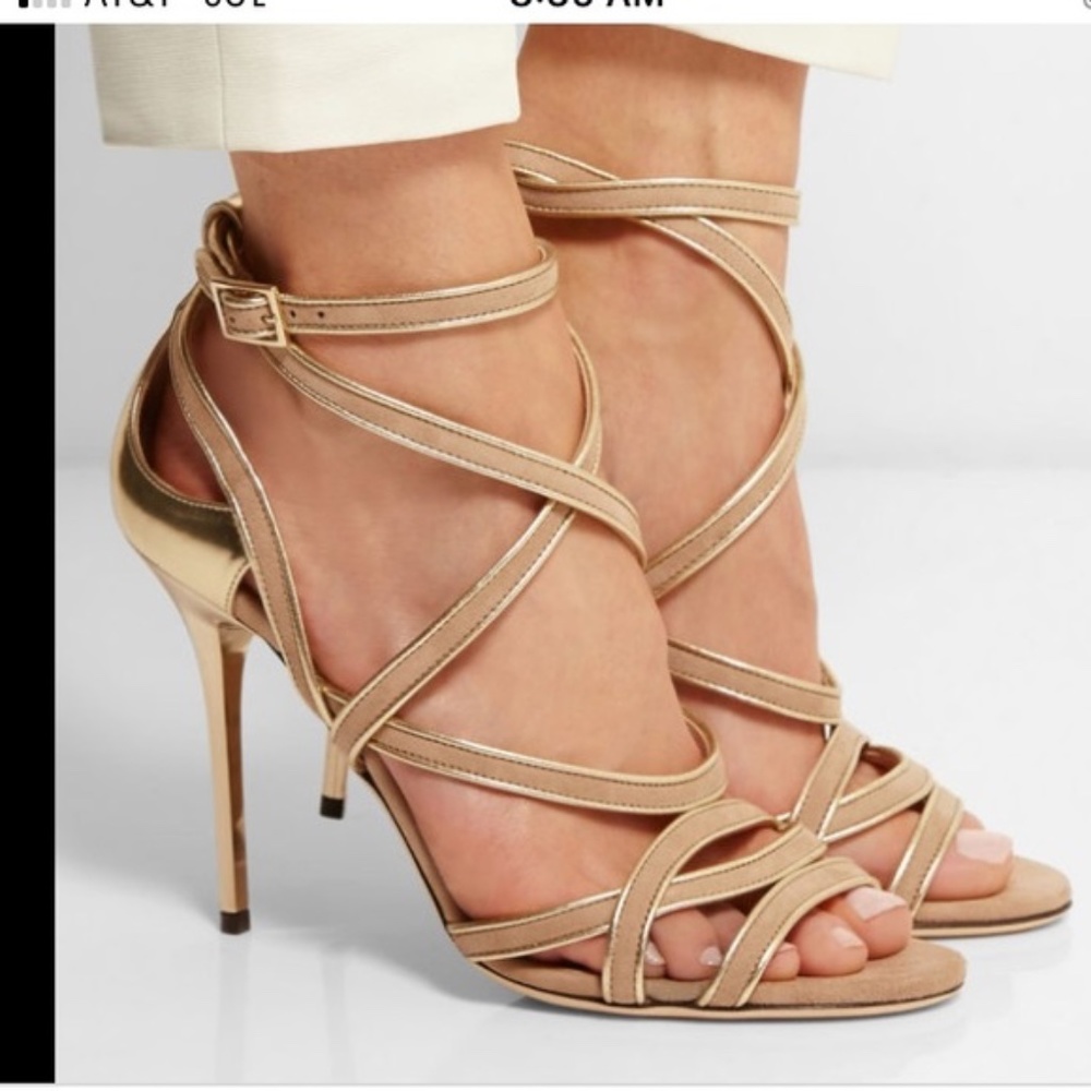 Authentic Jimmy Choo Suede Strappy Heel Gold
